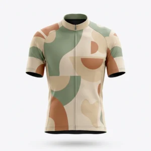 Earth tone abstract shapes cycling jersey