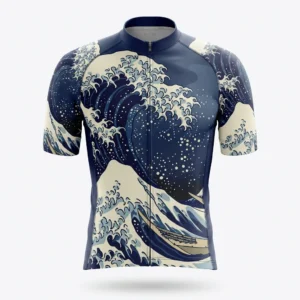 Japanese great wave print cycling jersey