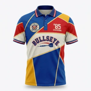 Retro red yellow and blue darts polo shirt