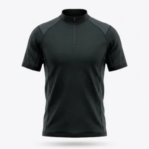 Black textured quarter zip dart jersey