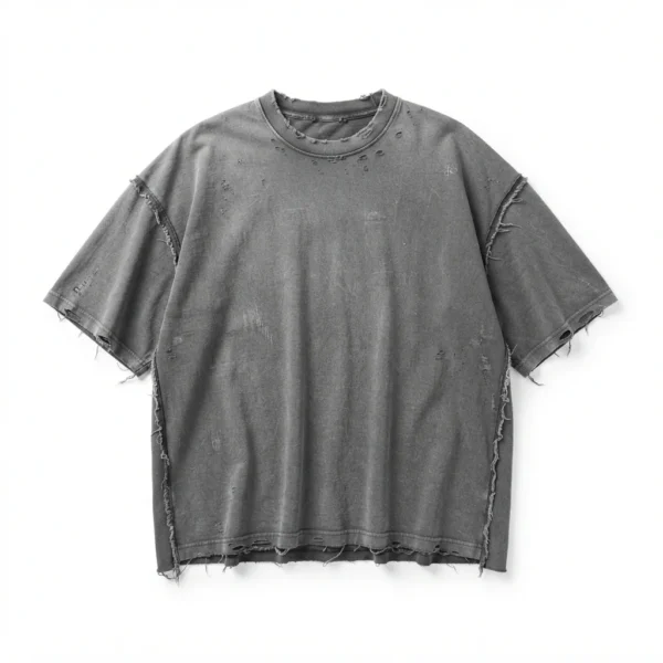 Grey raw edge washed t-shirt