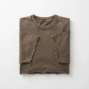 Brown distressed t-shirt folded