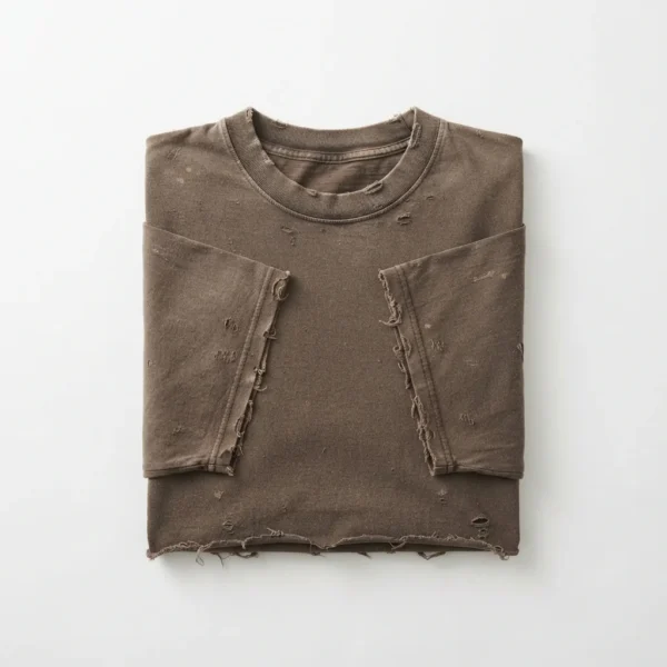 Brown distressed t-shirt folded