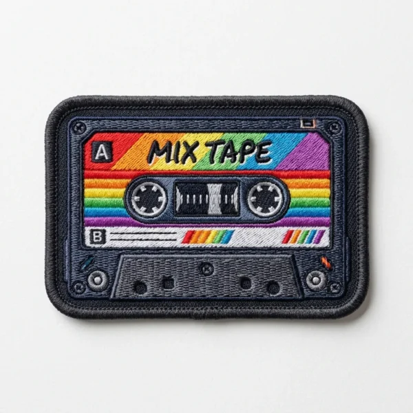 Custom Embroidered Patch – Retro Mix Tape Retro cassette mix tape embroidered patch