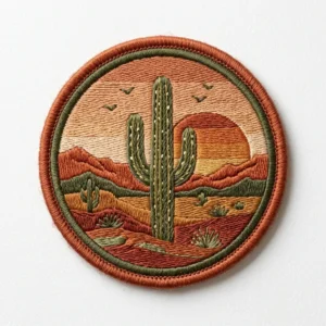 Custom Embroidered Patch – Desert Cactus Sunset Desert cactus sunset round embroidered patch