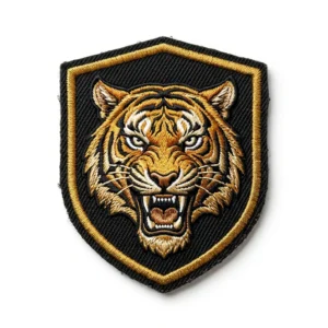 Custom Embroidered Patch – Tiger Head Shield Roaring tiger head shield embroidered patch