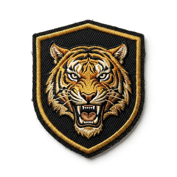 Custom Embroidered Patch – Tiger Head Shield Roaring tiger head shield embroidered patch