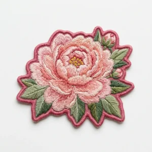 Custom Embroidered Patch – Pink Peony Flower Pink peony flower embroidered patch