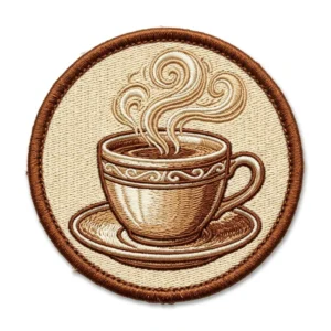 Custom Embroidered Patch – Coffee Cup Steaming coffee cup round embroidered patch