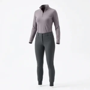 Lilac riding top with grey riding breeches