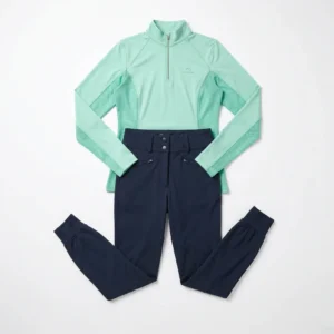 Mint green riding base layer with navy breeches