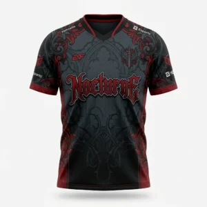 Dark gothic esports jersey with red ornaments