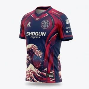 Navy and red Japanese wave samurai esports jersey