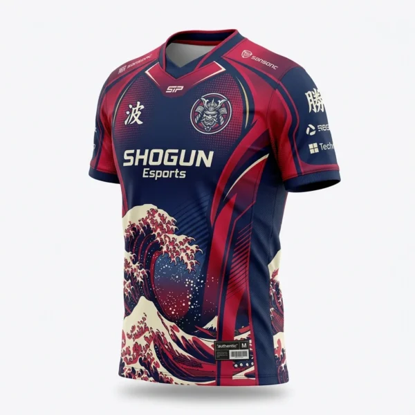Custom Esports Jersey – Samurai Wave Navy and red Japanese wave samurai esports jersey