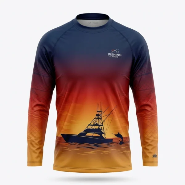 Sunset sportfishing boat long sleeve fishing shirt