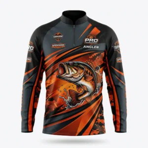 Custom Fishing Jersey – Pro Bass Angler Black and orange pro bass angler fishing jersey