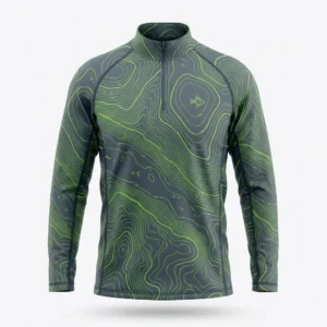 Custom Fishing Jersey – Topographic Green Green topographic quarter zip fishing shirt