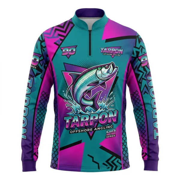 Teal and magenta tarpon fishing jersey