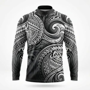 Custom Fishing Jersey – Polynesian Tribal Black and grey Polynesian tribal fishing shirt