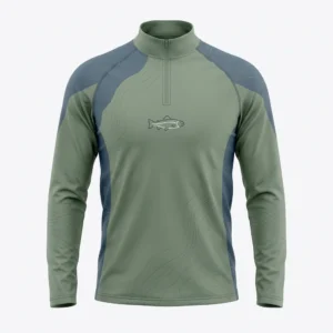 Custom Fishing Jersey – Sage Minimal Trout Sage green minimal quarter zip fishing shirt