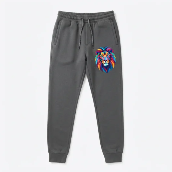 Custom Fleece Joggers – Charcoal Lion Print Charcoal joggers with lion print