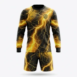 Custom Goalkeeper Kit – Gold Lightning Black and gold lightning goalkeeper kit