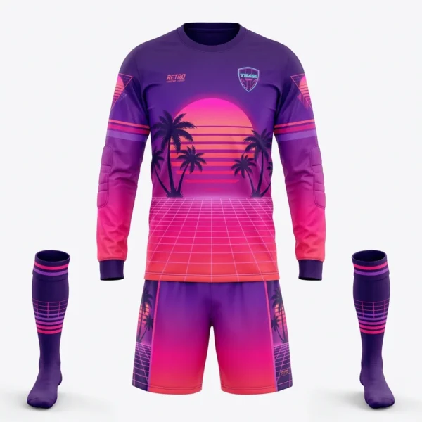 Pink and purple synthwave goalkeeper kit with socks