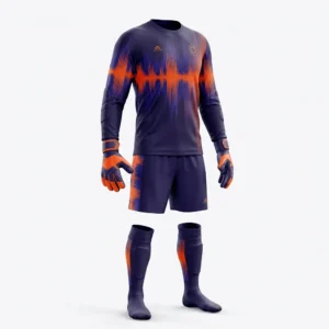 Custom Goalkeeper Kit – Purple Soundwave Purple and orange soundwave goalkeeper kit with gloves