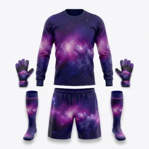 Custom Goalkeeper Kit – Galaxy Purple galaxy goalkeeper kit with gloves and socks