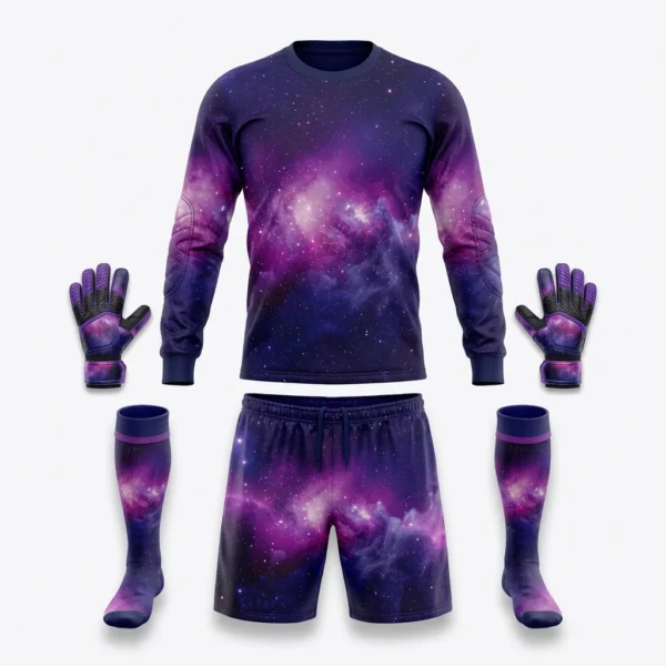 Custom Goalkeeper Kit – Galaxy Purple galaxy goalkeeper kit with gloves and socks
