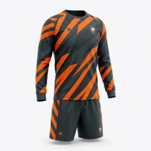Orange tiger stripe goalkeeper kit