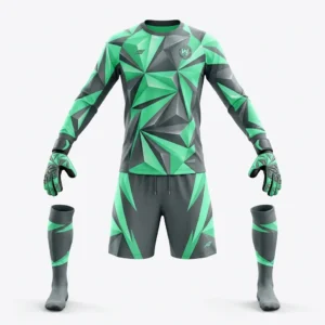 Custom Goalkeeper Kit – Mint Crystal Mint and grey crystal goalkeeper kit with gloves and socks