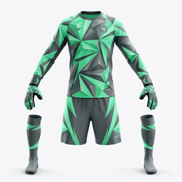 Custom Goalkeeper Kit – Mint Crystal Mint and grey crystal goalkeeper kit with gloves and socks