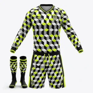 Custom Goalkeeper Kit – Volt Cube Pattern Black white and volt cube pattern goalkeeper kit