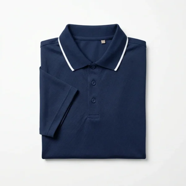 Custom Golf Apparel – Navy Tipped Polo Navy golf polo with white tipped collar