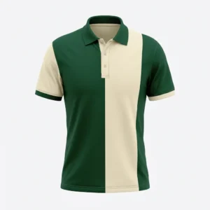 Custom Golf Apparel – Green & Cream Block Polo Green and cream colour block golf polo