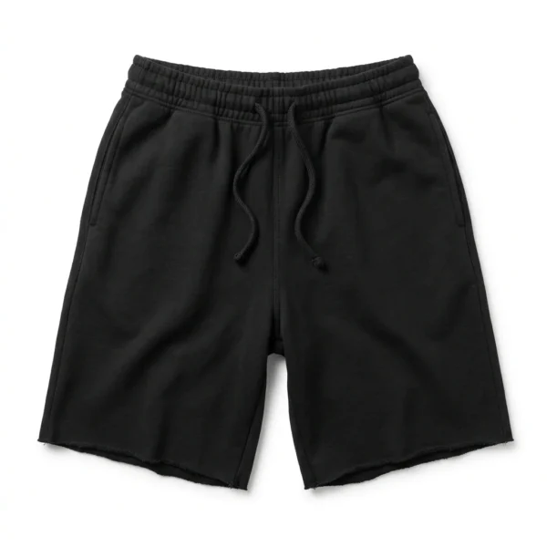 Black fleece raw hem gym shorts