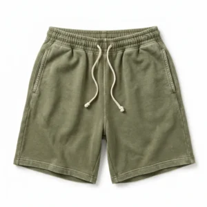 Custom Gym Shorts – Olive Washed Fleece Olive green washed fleece sweat shorts