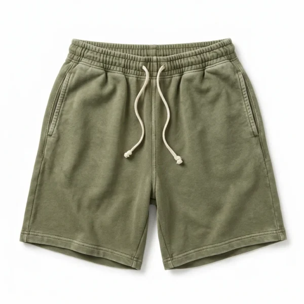 Olive green washed fleece sweat shorts
