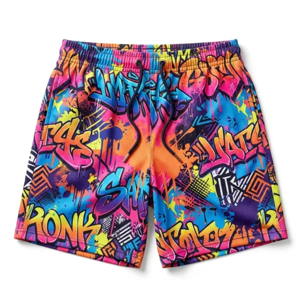Custom Gym Shorts – Graffiti Print Colourful graffiti print gym shorts