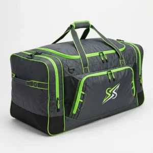 Custom Hockey Equipment Bag – Grey & Neon Green Grey and neon green hockey equipment bag