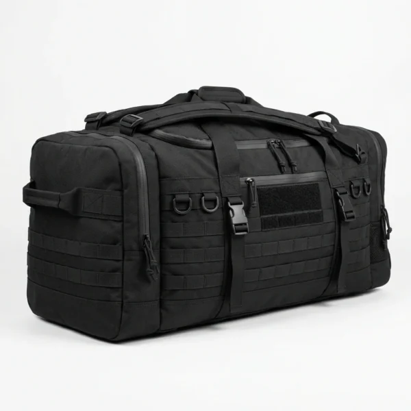 Custom Duffel Bag – Black Tactical Duffel Black tactical duffel bag with MOLLE webbing