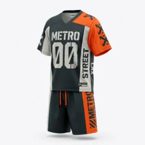 Custom Lacrosse Uniform – Metro Street Style Charcoal and orange street style lacrosse uniform