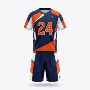 Custom Lacrosse Uniform – Navy & Orange Block Navy and orange colour block lacrosse uniform