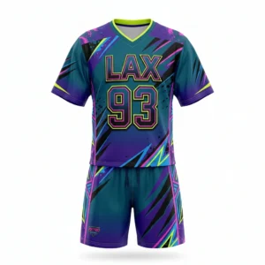 Custom Lacrosse Uniform – Neon LAX Graffiti Neon teal and purple LAX lacrosse uniform