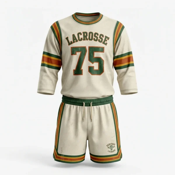 Custom Lacrosse Uniform – Retro Cream & Green Retro cream green and orange lacrosse uniform