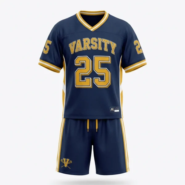 Custom Lacrosse Uniform – Navy & Gold Varsity Navy and gold varsity lacrosse uniform