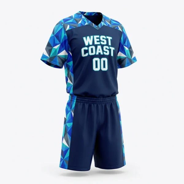 Custom Lacrosse Uniform – West Coast Crystal Navy lacrosse uniform with blue crystal sleeves