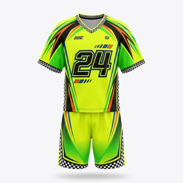 Neon yellow racing style lacrosse uniform