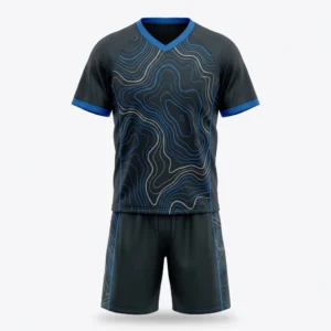 Custom Lacrosse Uniform – Topographic Navy Charcoal lacrosse uniform with blue topographic print